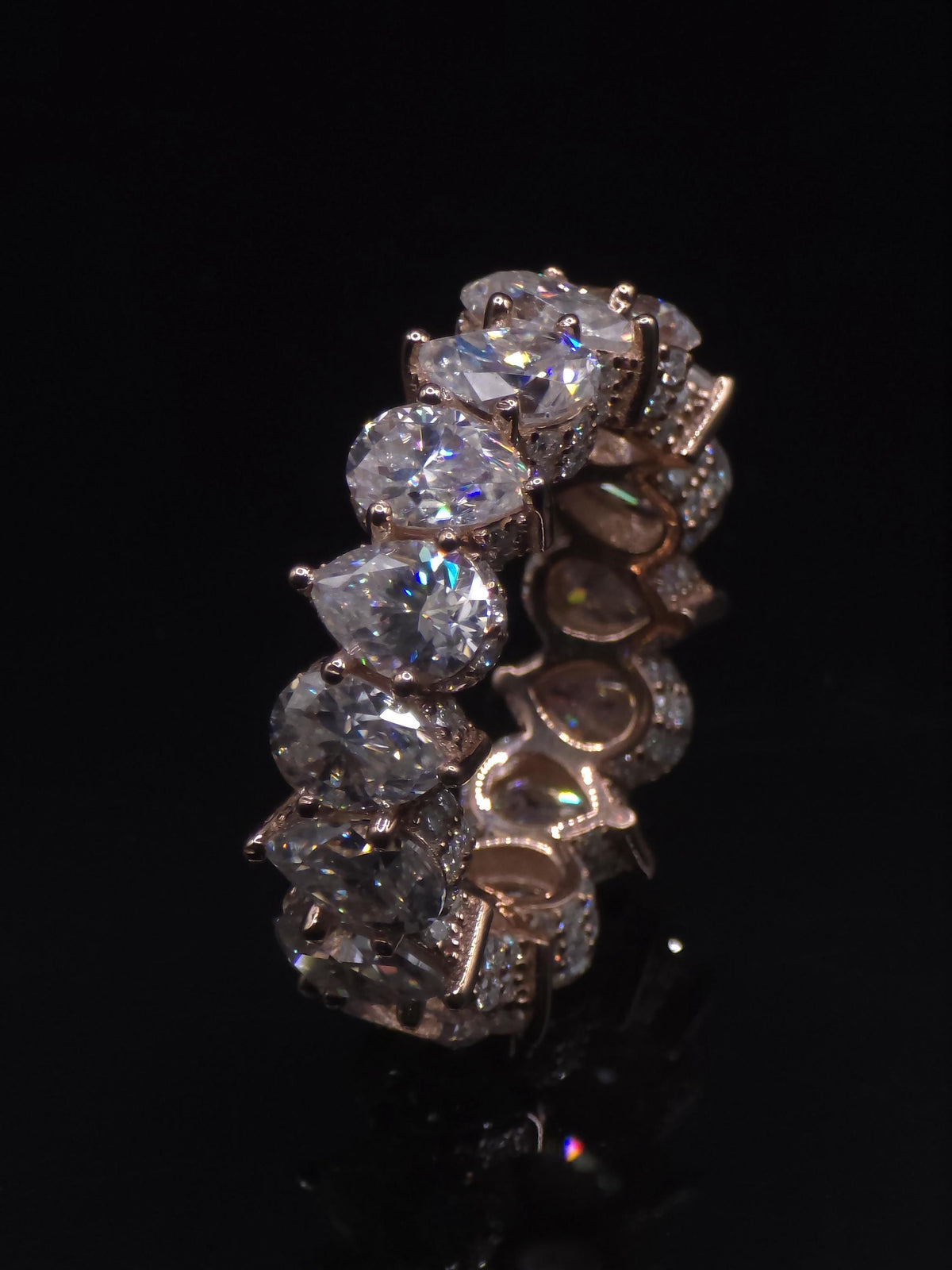Eternity Band Ring | Pear Shape Moissanite | D Color VVS1 Moissanite Diamonds | Iced Out Prongs | 925 Silver