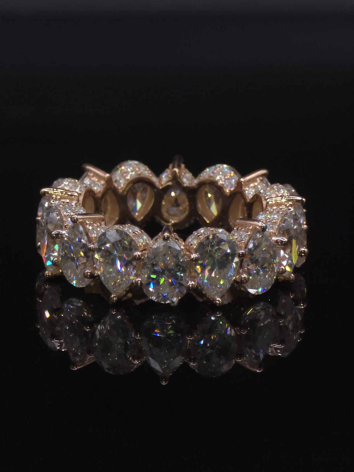 Eternity Band Ring | Pear Shape Moissanite | D Color VVS1 Moissanite Diamonds | Iced Out Prongs | 925 Silver