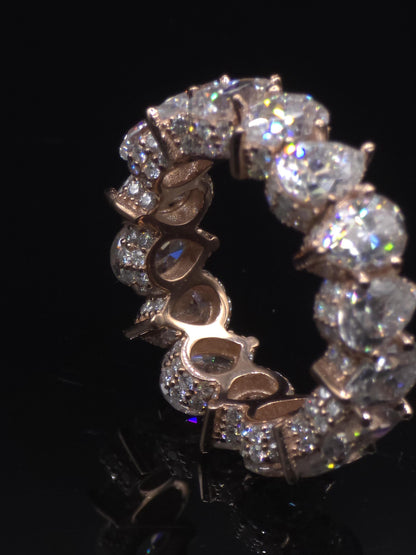Eternity Band Ring | Pear Shape Moissanite | D Color VVS1 Moissanite Diamonds | Iced Out Prongs | 925 Silver
