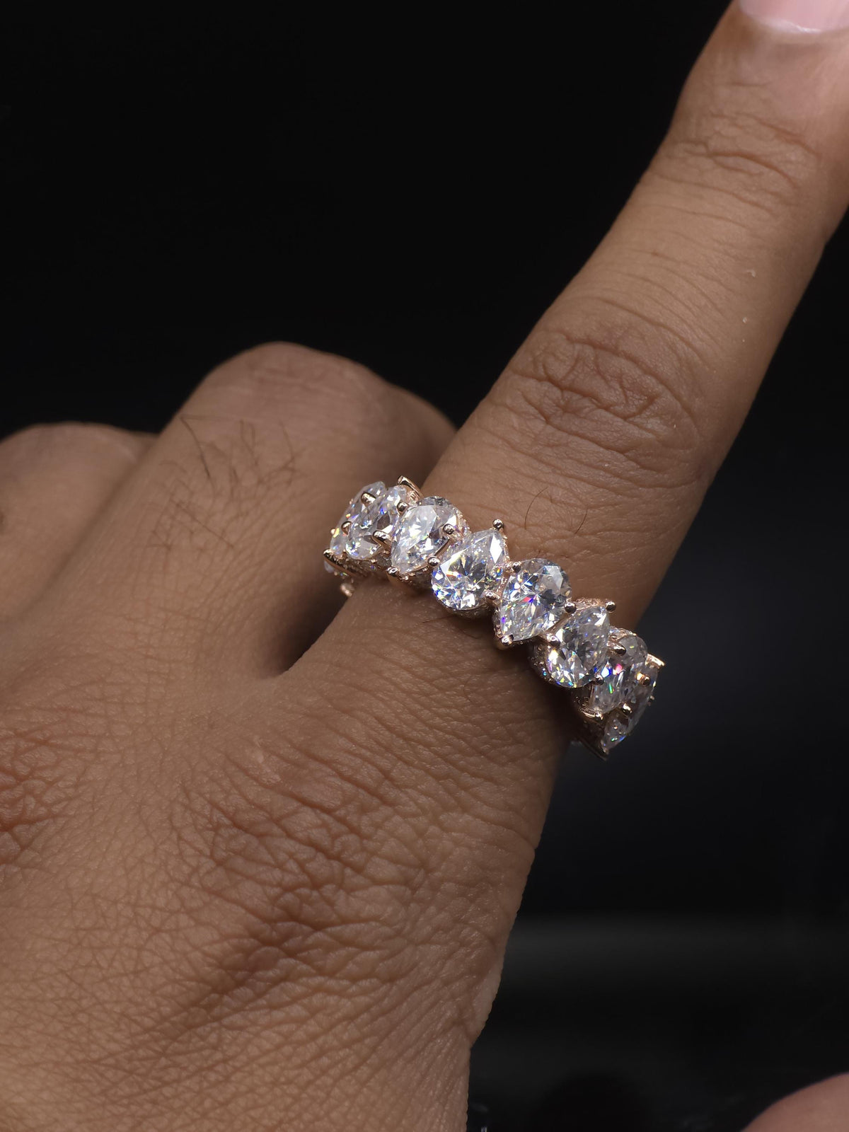 Eternity Band Ring | Pear Shape Moissanite | D Color VVS1 Moissanite Diamonds | Iced Out Prongs | 925 Silver