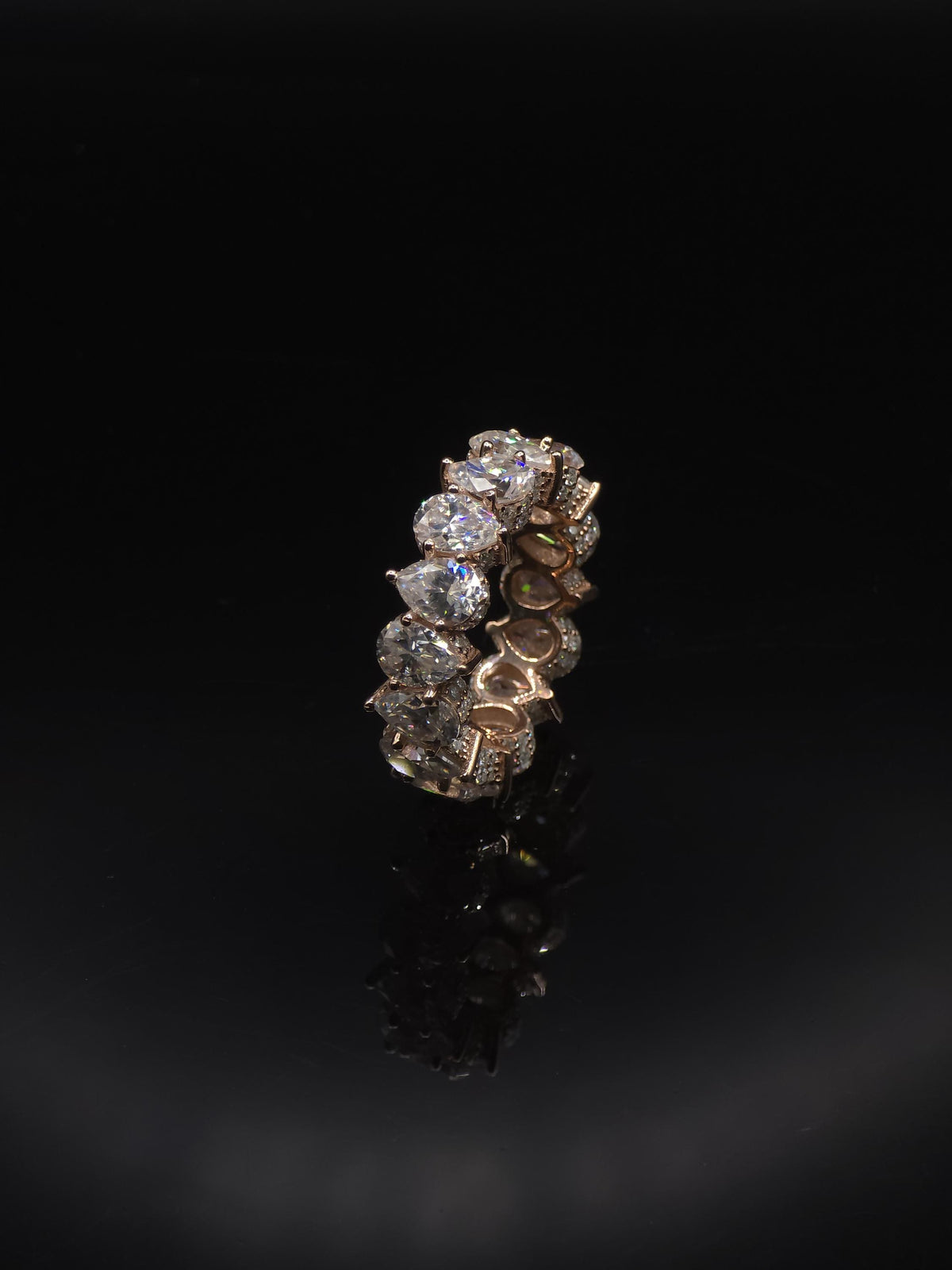 Eternity Band Ring | Pear Shape Moissanite | D Color VVS1 Moissanite Diamonds | Iced Out Prongs | 925 Silver