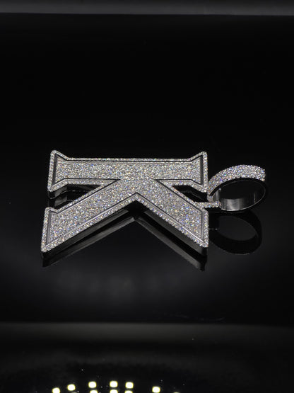 VVS1 Moissanite Layered Letter "K" Pendant, Iced out Chunky Pendant, Custom Letter, 925 Sterling Silver, Hip Hop Pendant