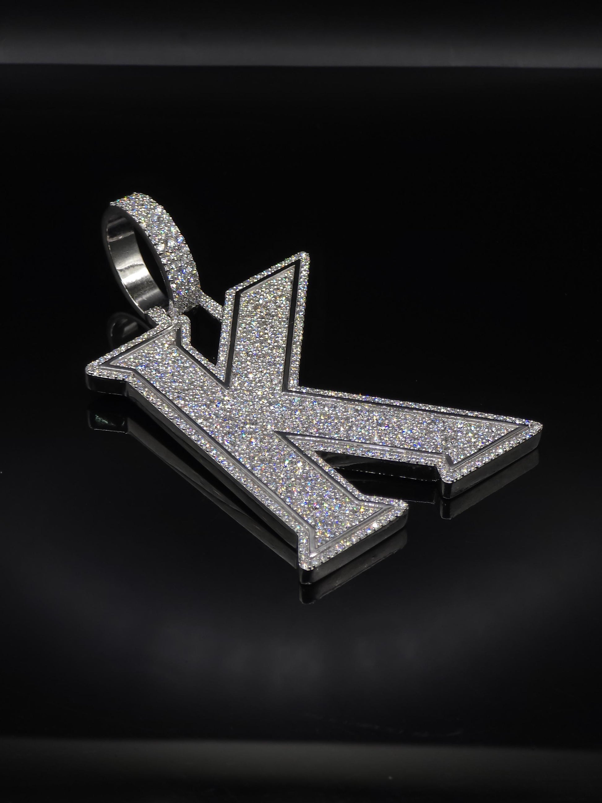VVS1 Moissanite Layered Letter "K" Pendant, Iced out Chunky Pendant, Custom Letter, 925 Sterling Silver, Hip Hop Pendant