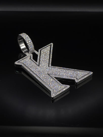 VVS1 Moissanite Layered Letter "K" Pendant, Iced out Chunky Pendant, Custom Letter, 925 Sterling Silver, Hip Hop Pendant