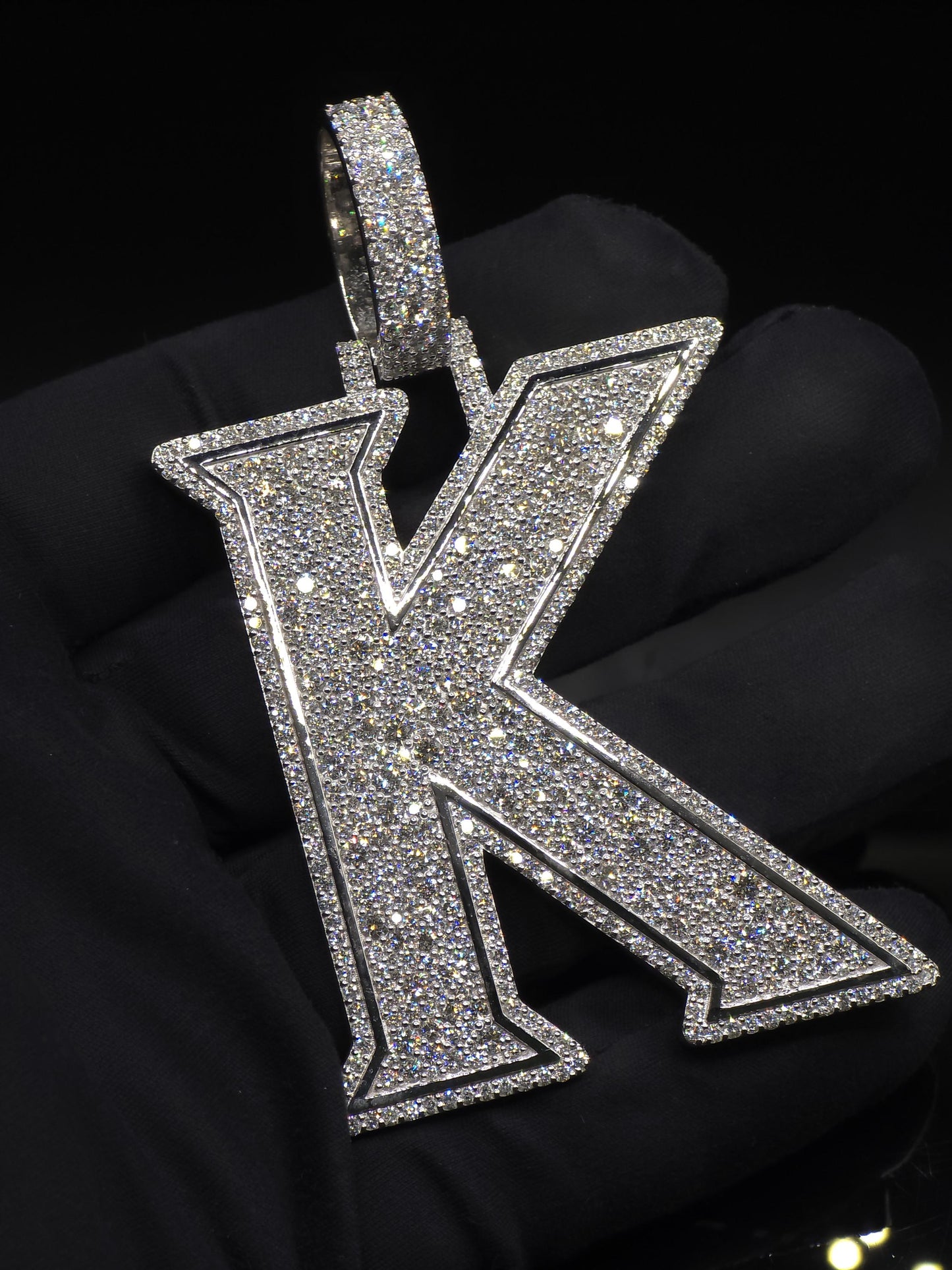VVS1 Moissanite Layered Letter "K" Pendant, Iced out Chunky Pendant, Custom Letter, 925 Sterling Silver, Hip Hop Pendant