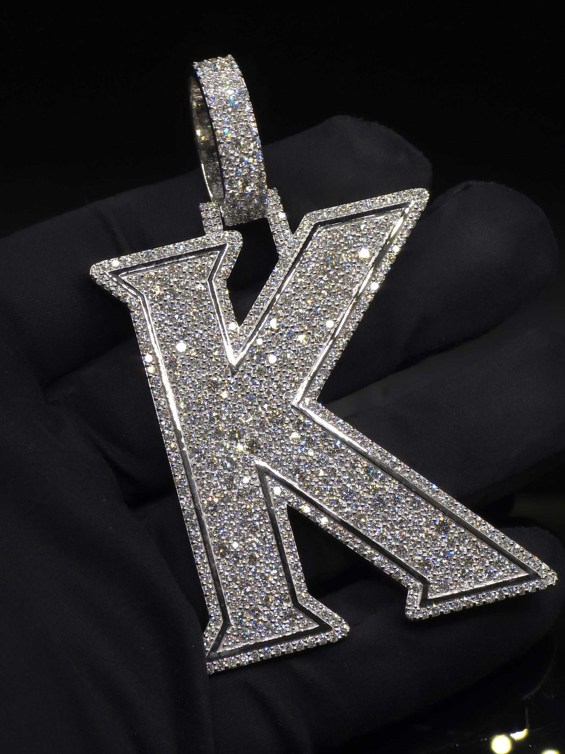 VVS1 Moissanite Layered Letter "K" Pendant, Iced out Chunky Pendant, Custom Letter, 925 Sterling Silver, Hip Hop Pendant