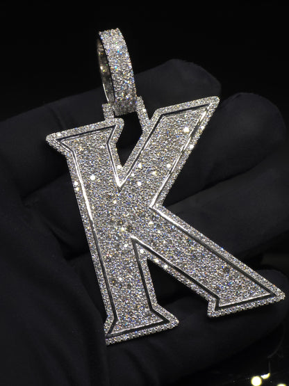 VVS1 Moissanite Layered Letter "K" Pendant, Iced out Chunky Pendant, Custom Letter, 925 Sterling Silver, Hip Hop Pendant