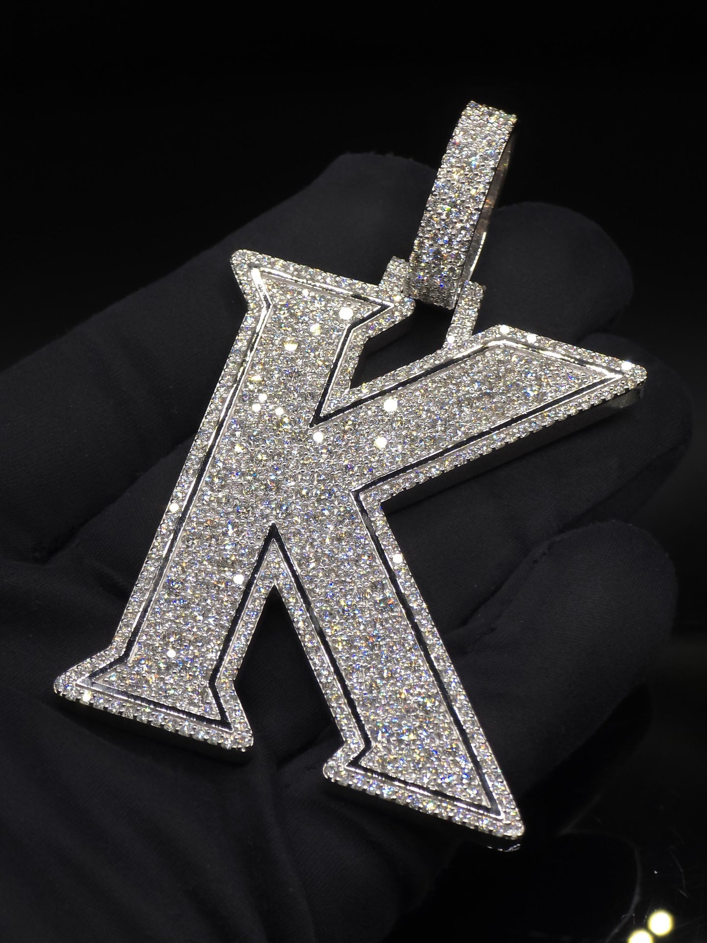 VVS1 Moissanite Layered Letter "K" Pendant, Iced out Chunky Pendant, Custom Letter, 925 Sterling Silver, Hip Hop Pendant