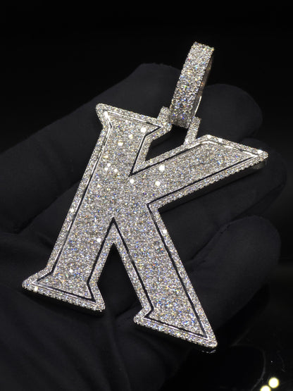 VVS1 Moissanite Layered Letter "K" Pendant, Iced out Chunky Pendant, Custom Letter, 925 Sterling Silver, Hip Hop Pendant