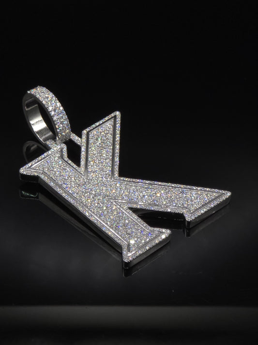 VVS1 Moissanite Layered Letter "K" Pendant, Iced out Chunky Pendant, Custom Letter, 925 Sterling Silver, Hip Hop Pendant