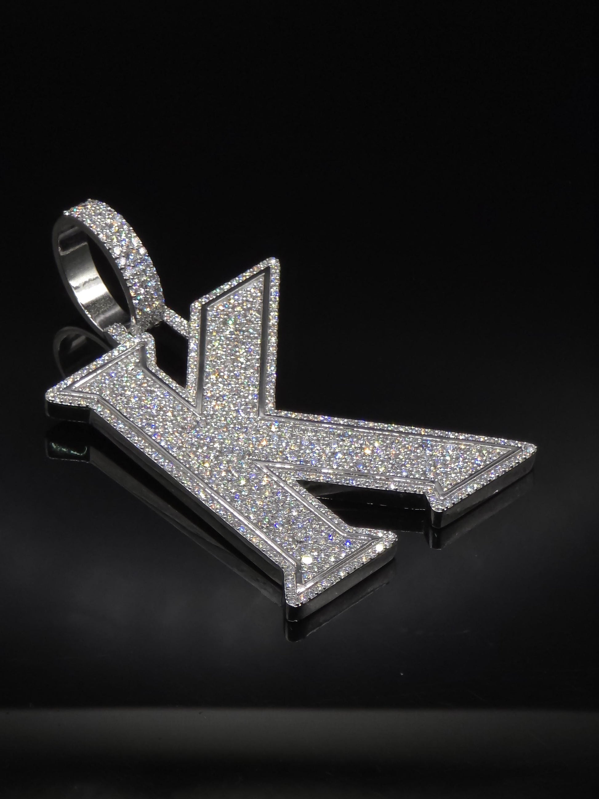 VVS1 Moissanite Layered Letter "K" Pendant, Iced out Chunky Pendant, Custom Letter, 925 Sterling Silver, Hip Hop Pendant