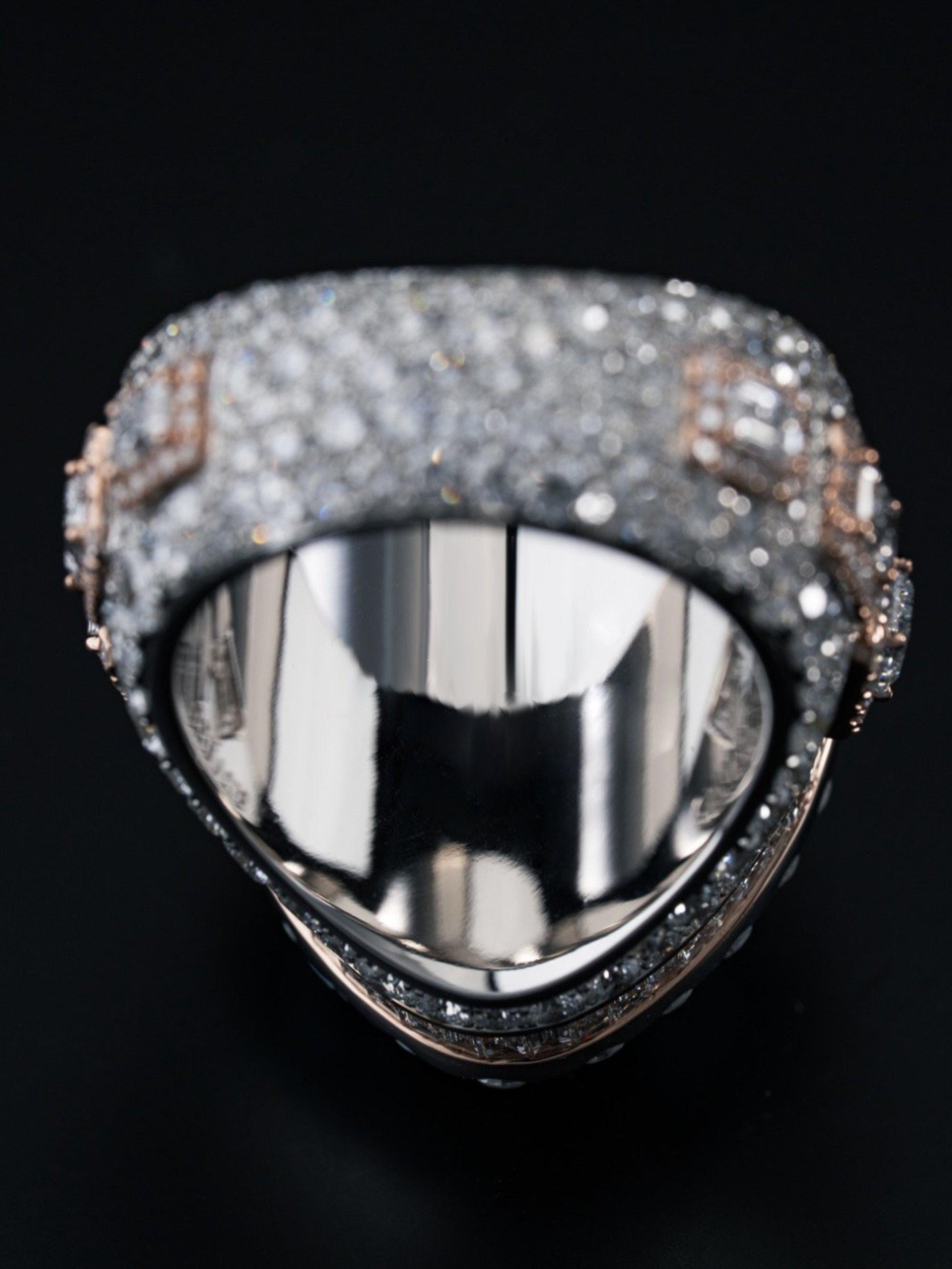 5ct Heart-Shaped Blue Sapphire and Emerald Cut Accent Stones Iced-Out Ring - White & Rose Gold Finish, Luxury Hip-Hop Bling