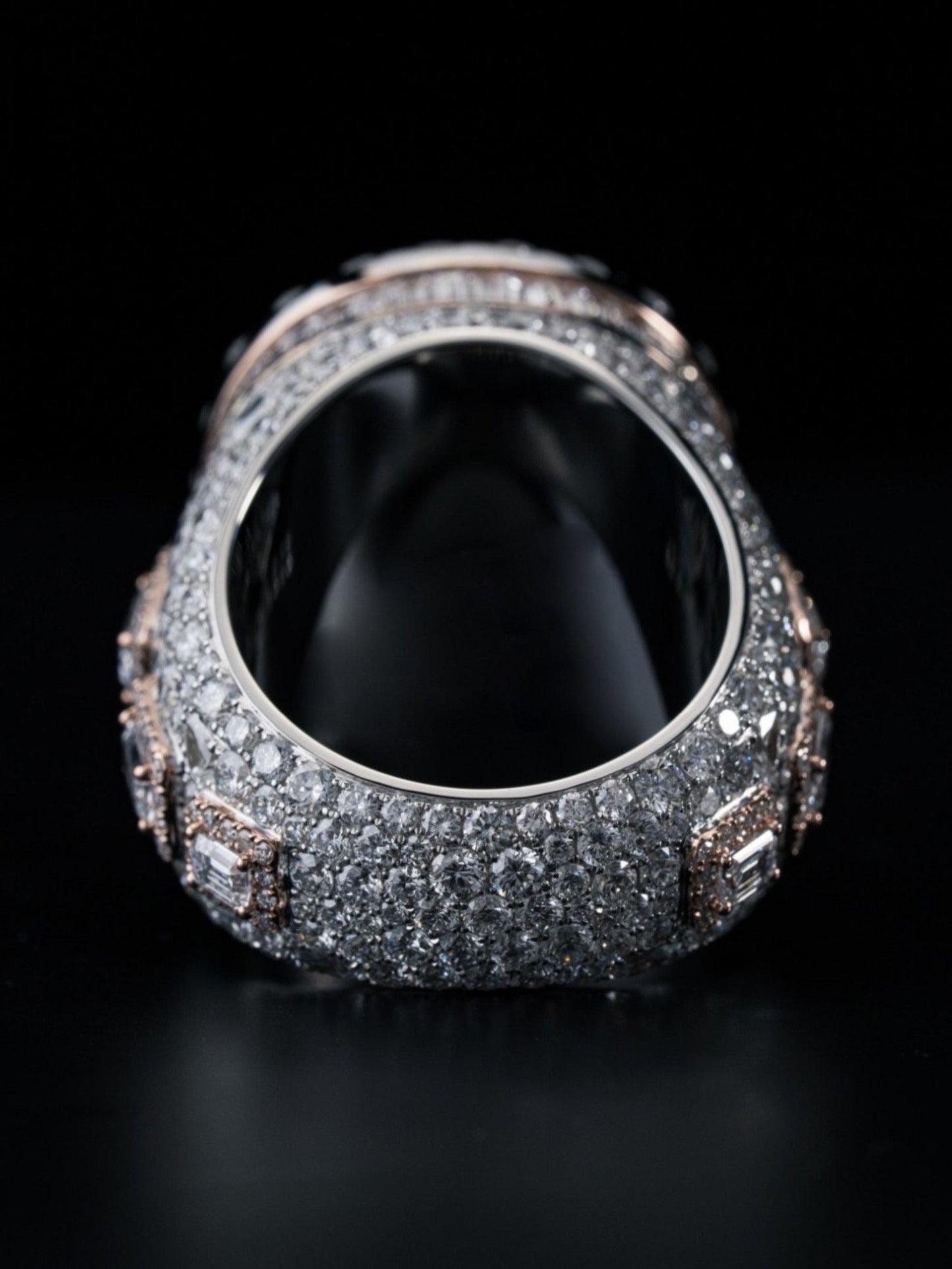 5ct Heart-Shaped Blue Sapphire and Emerald Cut Accent Stones Iced-Out Ring - White & Rose Gold Finish, Luxury Hip-Hop Bling