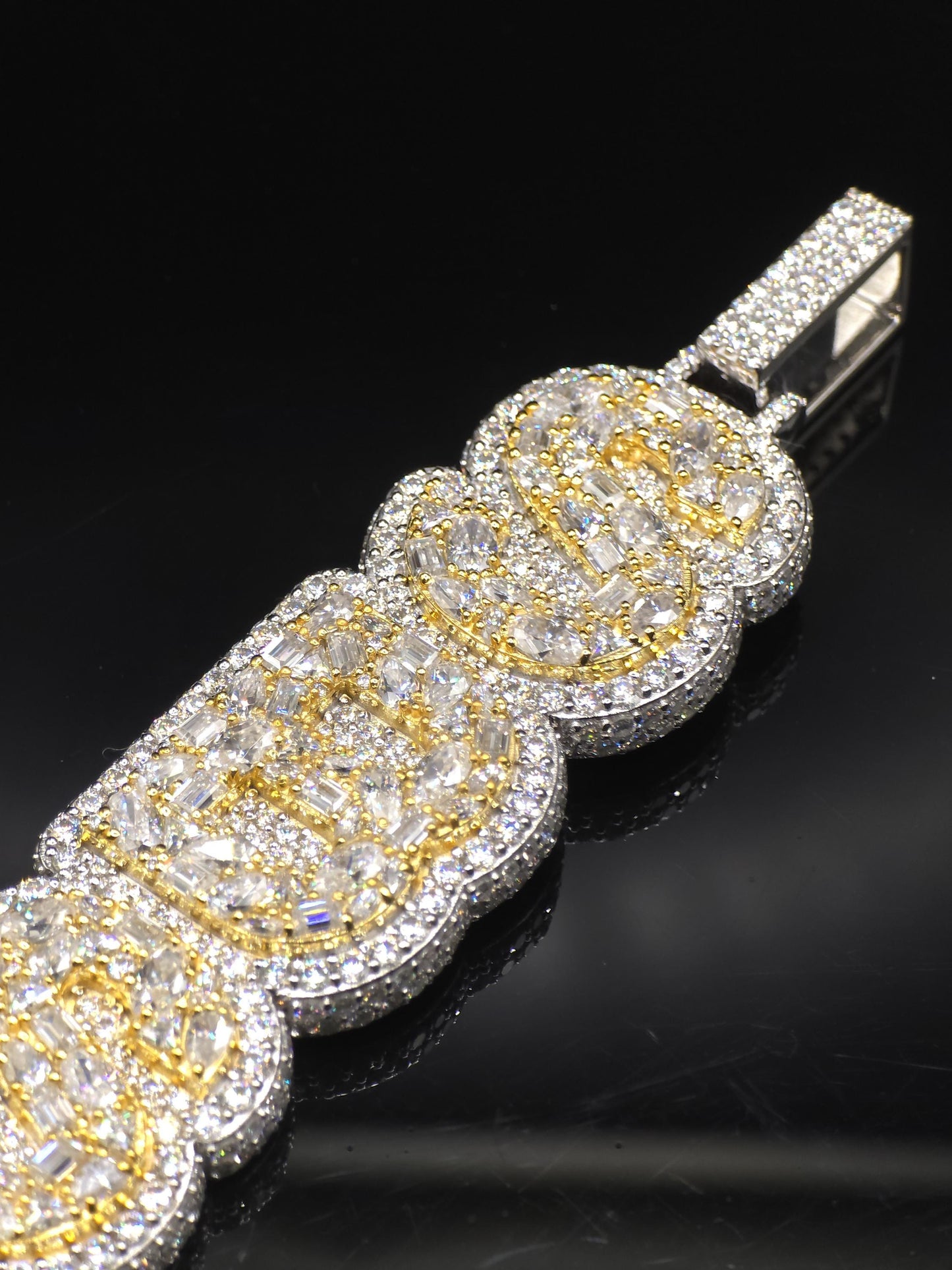 VVS Moissanite Vertical Pendant | Rhodium Plated 925 Sterling Silver | Mixed Cut Moissanite | Diamond Tester Approved | Hip Hop Jewelry