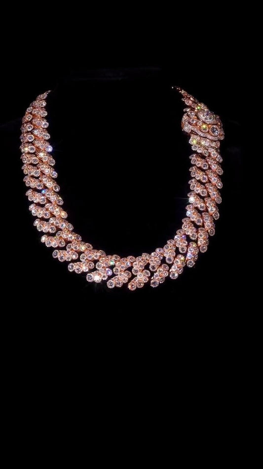 22mm Iced Out Cuban Link Chain | VVS1 Moissanite Diamond Necklace | Heavy 925 Sterling Silver | Rose Gold Finish
