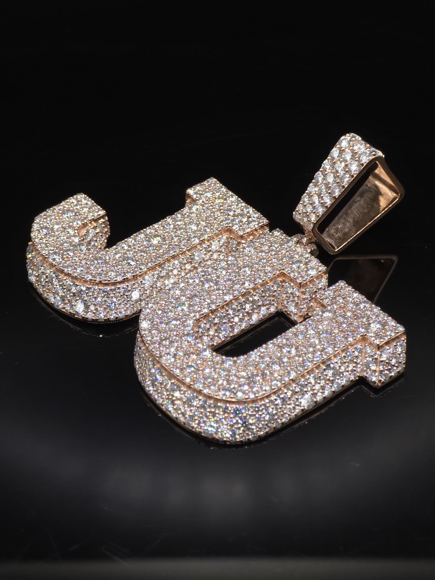Custom Two Letter Moissanite Pendant | VVS1 Iced Initial Necklace | Rose Gold Plated 925 Silver Hip Hop Jewelry