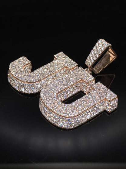 Custom Two Letter Moissanite Pendant | VVS1 Iced Initial Necklace | Rose Gold Plated 925 Silver Hip Hop Jewelry