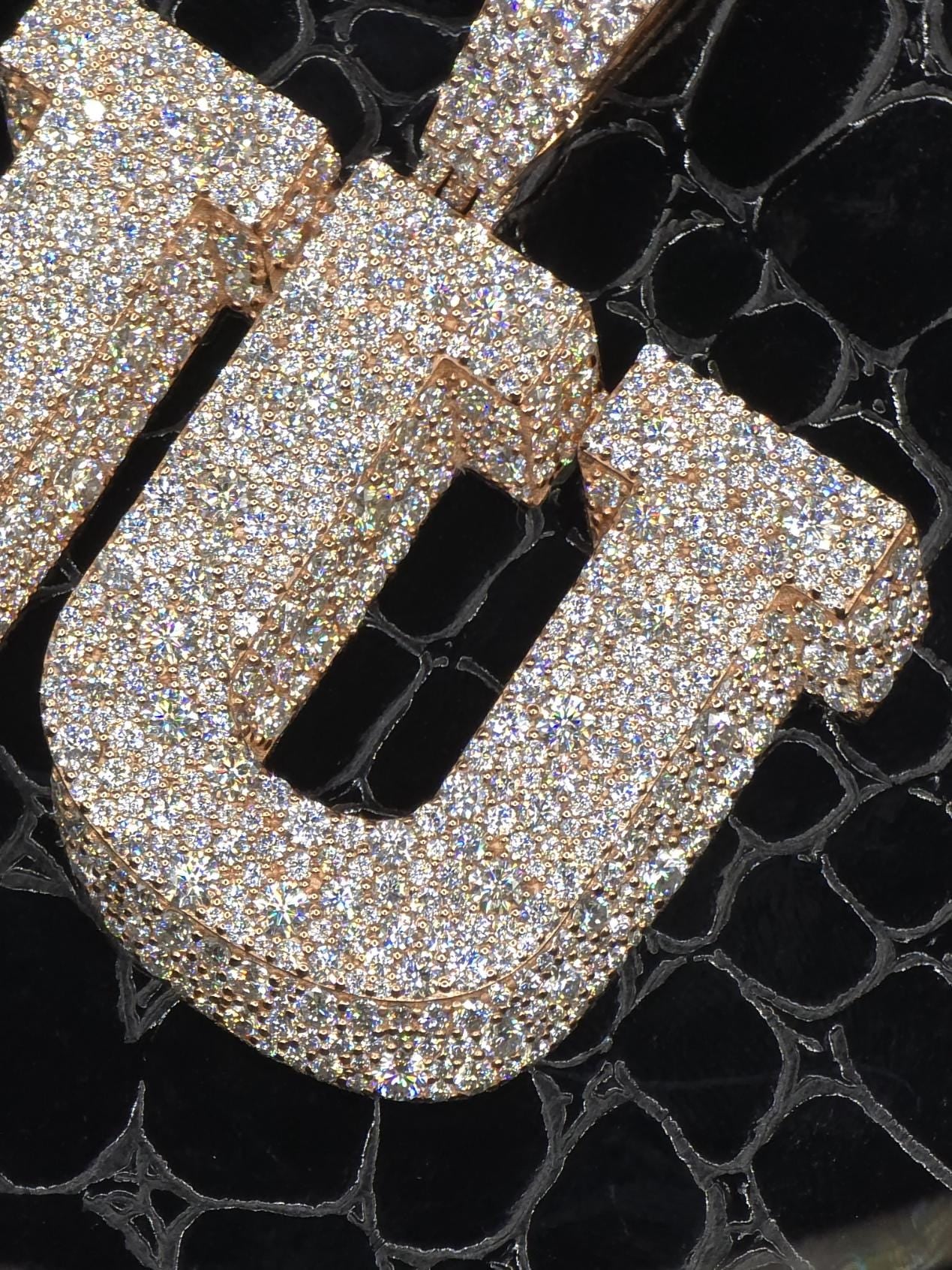 Custom Two Letter Moissanite Pendant | VVS1 Iced Initial Necklace | Rose Gold Plated 925 Silver Hip Hop Jewelry