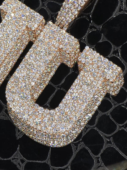 Custom Two Letter Moissanite Pendant | VVS1 Iced Initial Necklace | Rose Gold Plated 925 Silver Hip Hop Jewelry