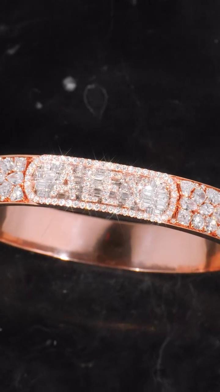 12mm Iced Out Moissanite Bangle Bracelet | VVS Moissanite | 925 Sterling Silver | Custom Hip Hop Jewelry