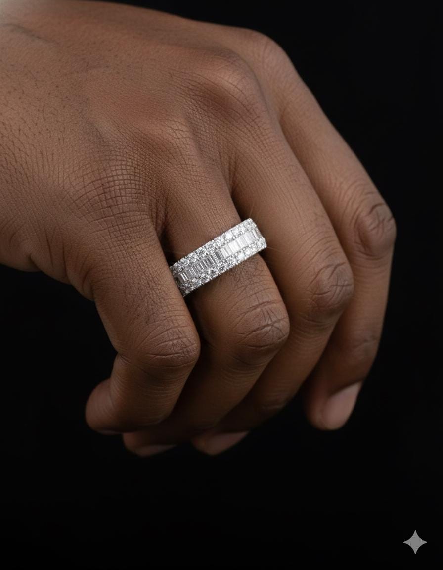 Iced Out Pinky Finger Band Ring for Men with VVS Clarity Moissanite Diamonds – Passes Diamond Test