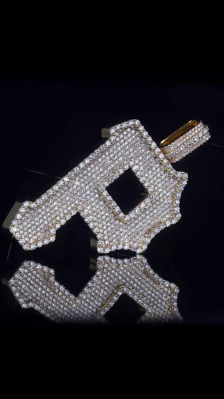 Custom Initial "P" Pendant | 925 Sterling Silver | VVS Moissanite | 3D Letter Pendant | Honeycomb Setting Iced Out Hip Hop Jewelry