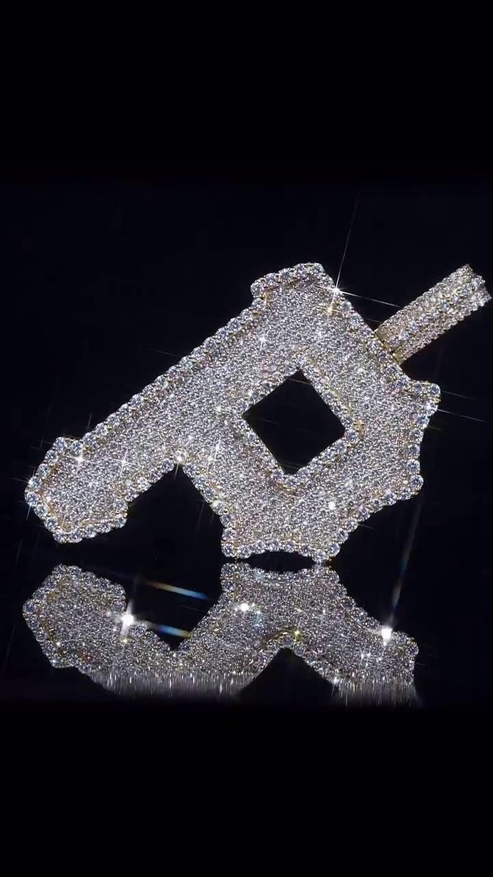Custom Initial "P" Pendant | 925 Sterling Silver | VVS Moissanite | 3D Letter Pendant | Honeycomb Setting Iced Out Hip Hop Jewelry