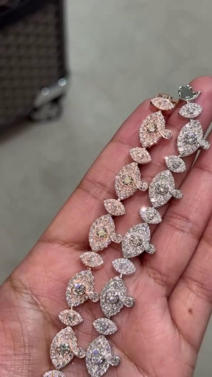VVS1 Diamond Evil Eye Link Bracelet, Round & Pear Cut Moissanite, Pass Diamond Tester, Heavy Quality 925 Sterling Silver