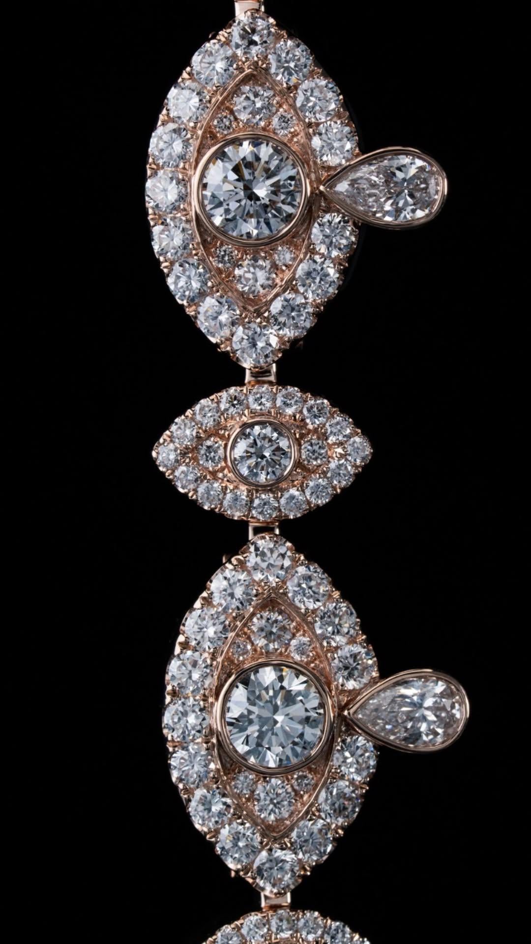 VVS1 Diamond Evil Eye Link Bracelet, Round & Pear Cut Moissanite, Pass Diamond Tester, Heavy Quality 925 Sterling Silver