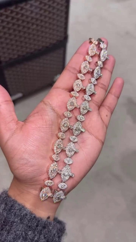 VVS1 Diamond Evil Eye Link Bracelet, Round & Pear Cut Moissanite, Pass Diamond Tester, Heavy Quality 925 Sterling Silver