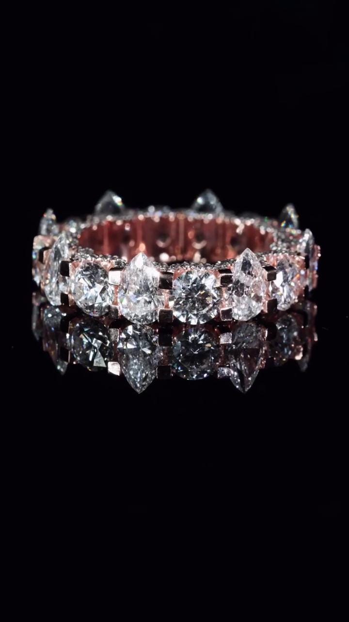 Round & Pear Cut Moissanite Eternity Ring | 5mm Round | 5x7mm Pear Stones | VVS Quality | 925 Sterling Silver