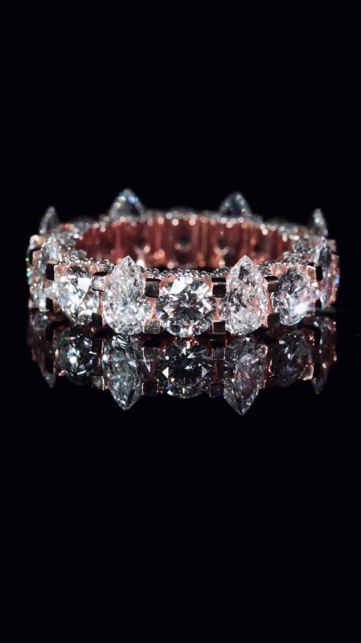 Round & Pear Cut Moissanite Eternity Ring | 5mm Round | 5x7mm Pear Stones | VVS Quality | 925 Sterling Silver