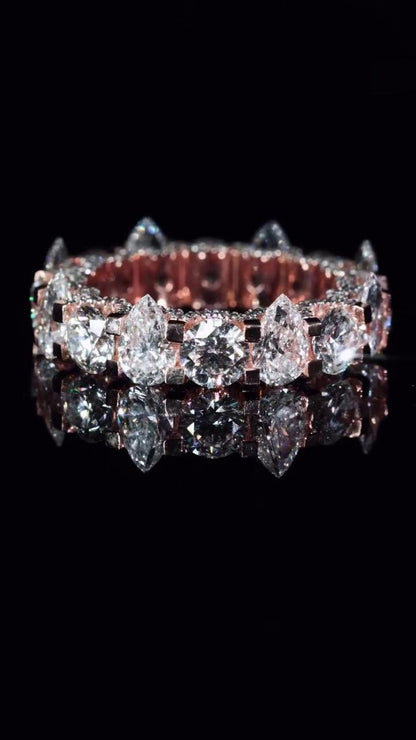 Round & Pear Cut Moissanite Eternity Ring | 5mm Round | 5x7mm Pear Stones | VVS Quality | 925 Sterling Silver