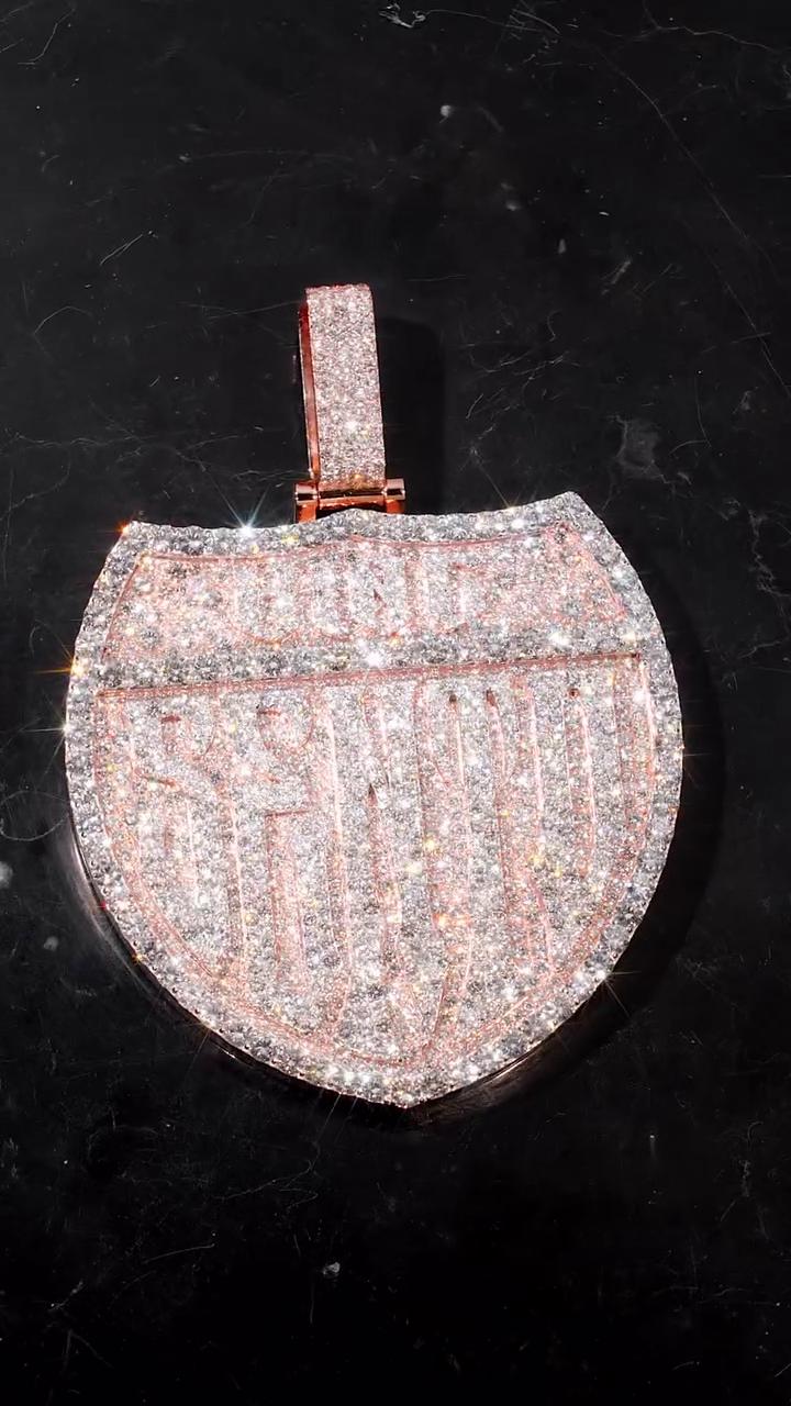 Iced Out Shield Pendant | VVS Moissanite | 925 Sterling Silver Hip Hop Pendant | Custom Diamond Jewelry