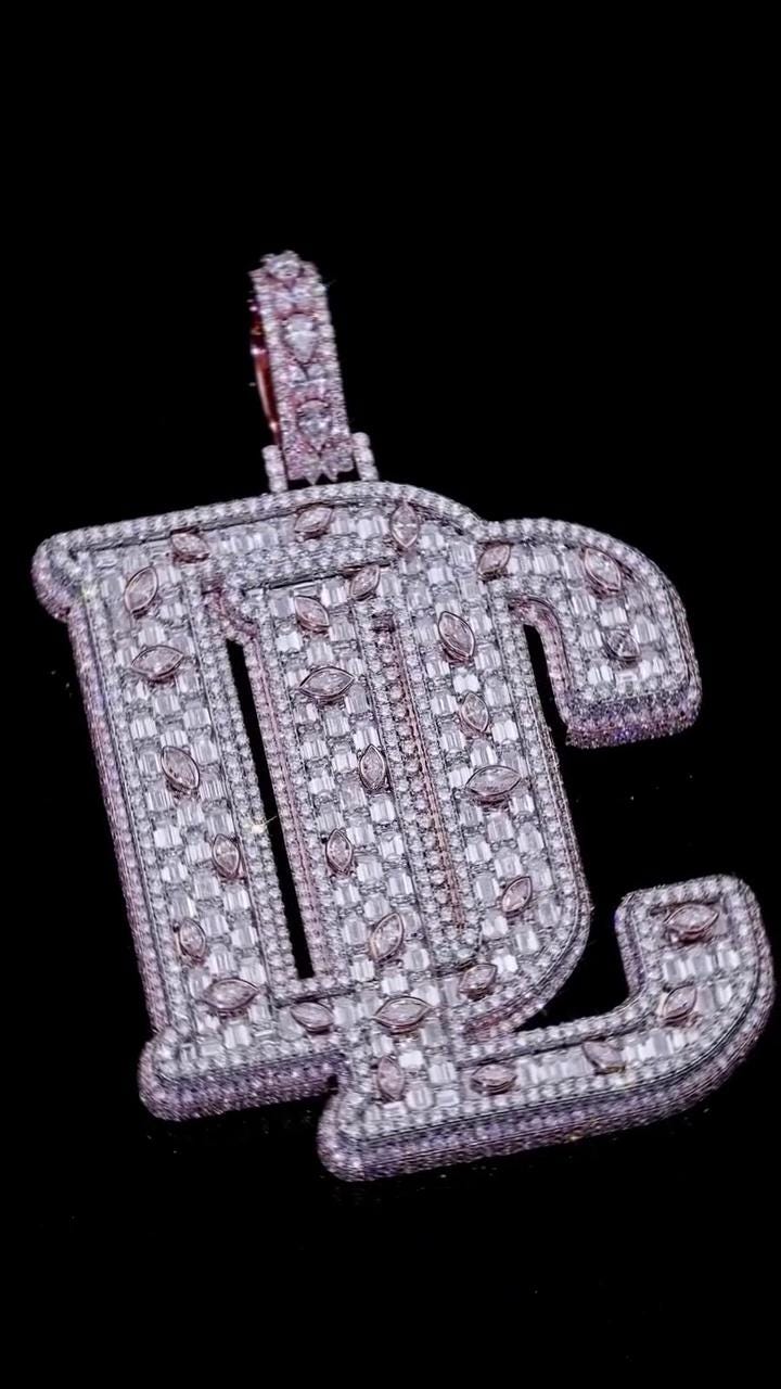 VVS1 Moissanite Pendant | Emerald and Marquise cut Diamonds | Custom Letters | 925 Sterling Silver | Hip Hop Jewelry