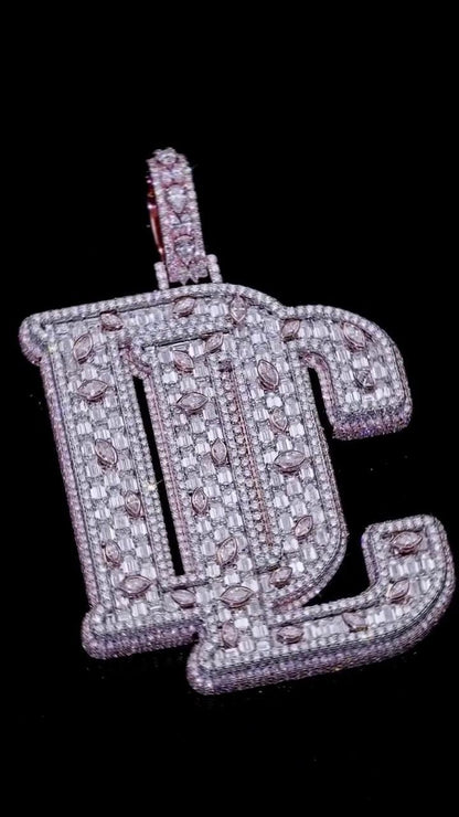 VVS1 Moissanite Pendant | Emerald and Marquise cut Diamonds | Custom Letters | 925 Sterling Silver | Hip Hop Jewelry