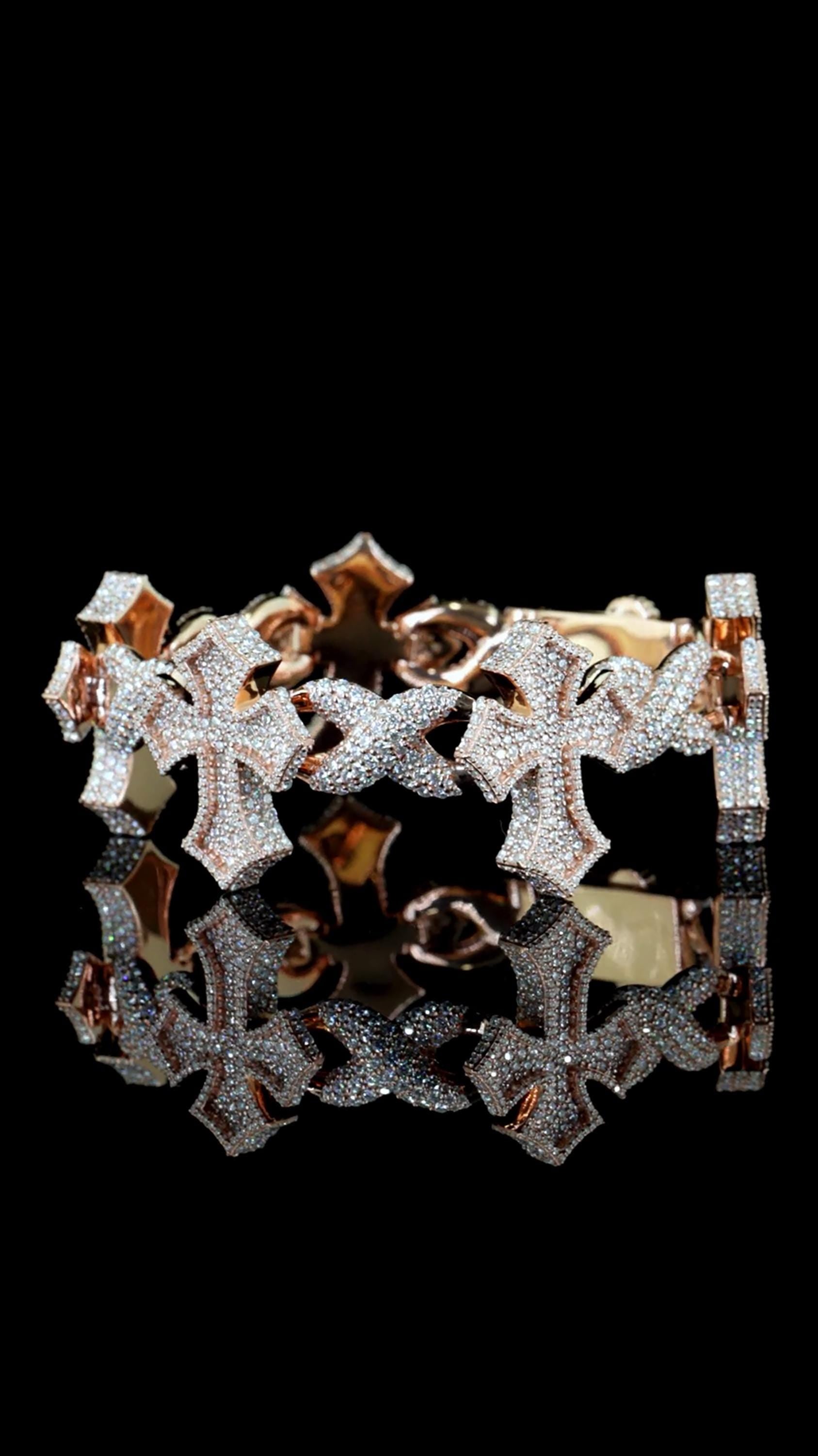Iced Out Cross Link Bracelet, VVS1 Moissanite Pass Diamond Test, 925 Silver or 10K Gold Hip Hop Jewelry, Luxury Bling for Men & Women