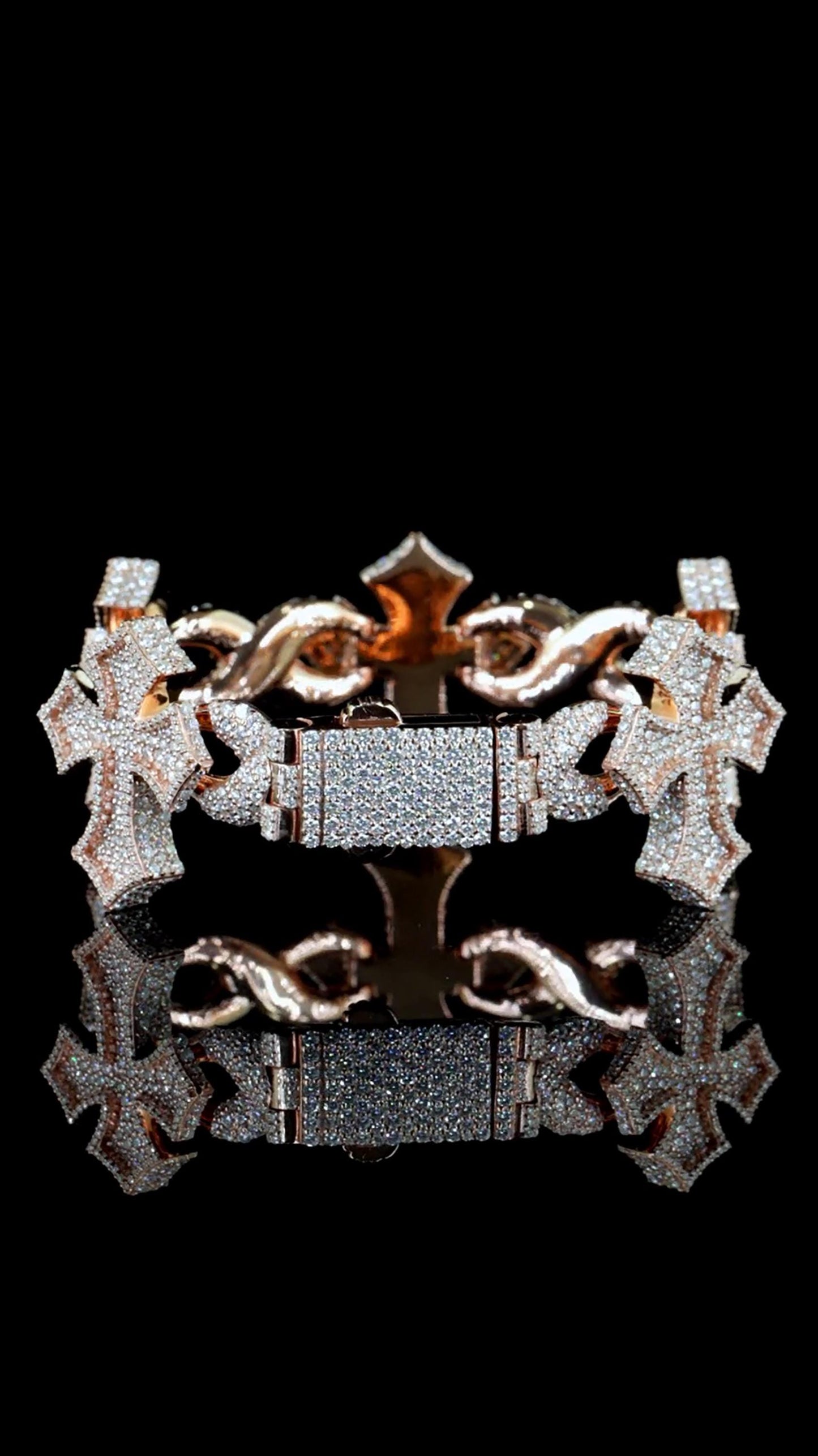 Iced Out Cross Link Bracelet, VVS1 Moissanite Pass Diamond Test, 925 Silver or 10K Gold Hip Hop Jewelry, Luxury Bling for Men & Women
