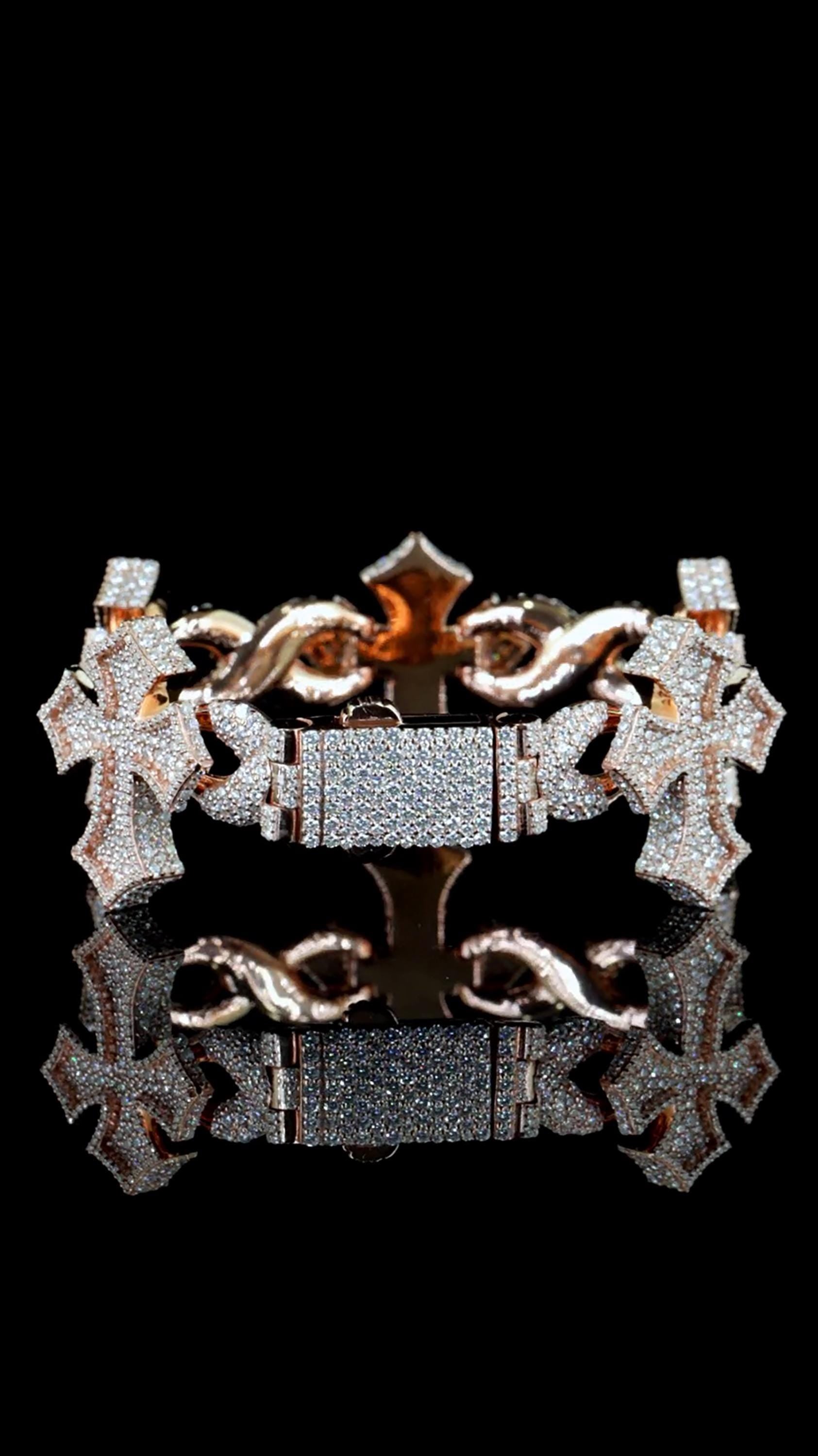 Iced Out Cross Link Bracelet, VVS1 Moissanite Pass Diamond Test, 925 Silver or 10K Gold Hip Hop Jewelry, Luxury Bling for Men & Women