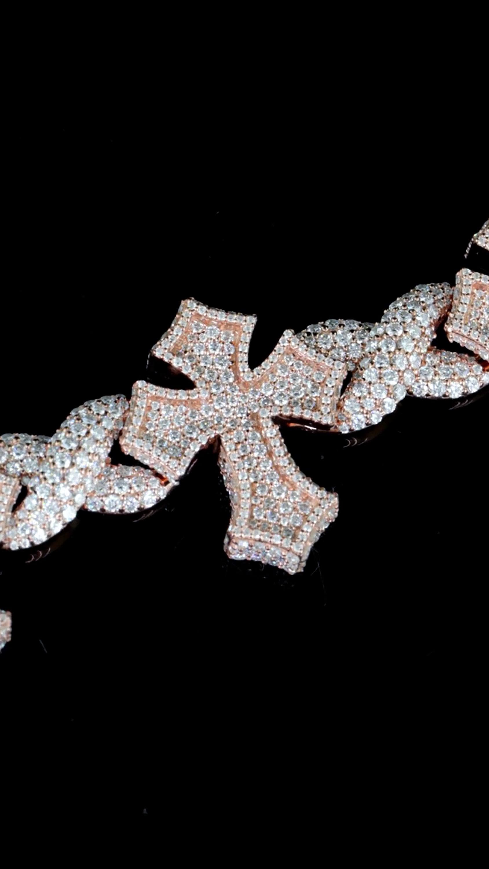 Iced Out Cross Link Bracelet, VVS1 Moissanite Pass Diamond Test, 925 Silver or 10K Gold Hip Hop Jewelry, Luxury Bling for Men & Women