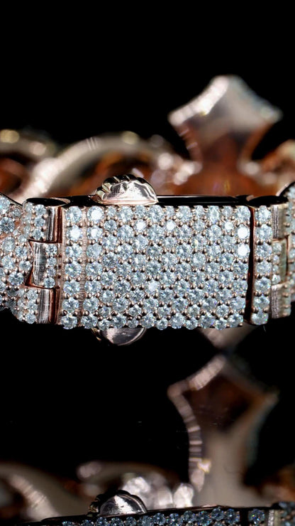 Iced Out Cross Link Bracelet, VVS1 Moissanite Pass Diamond Test, 925 Silver or 10K Gold Hip Hop Jewelry, Luxury Bling for Men & Women