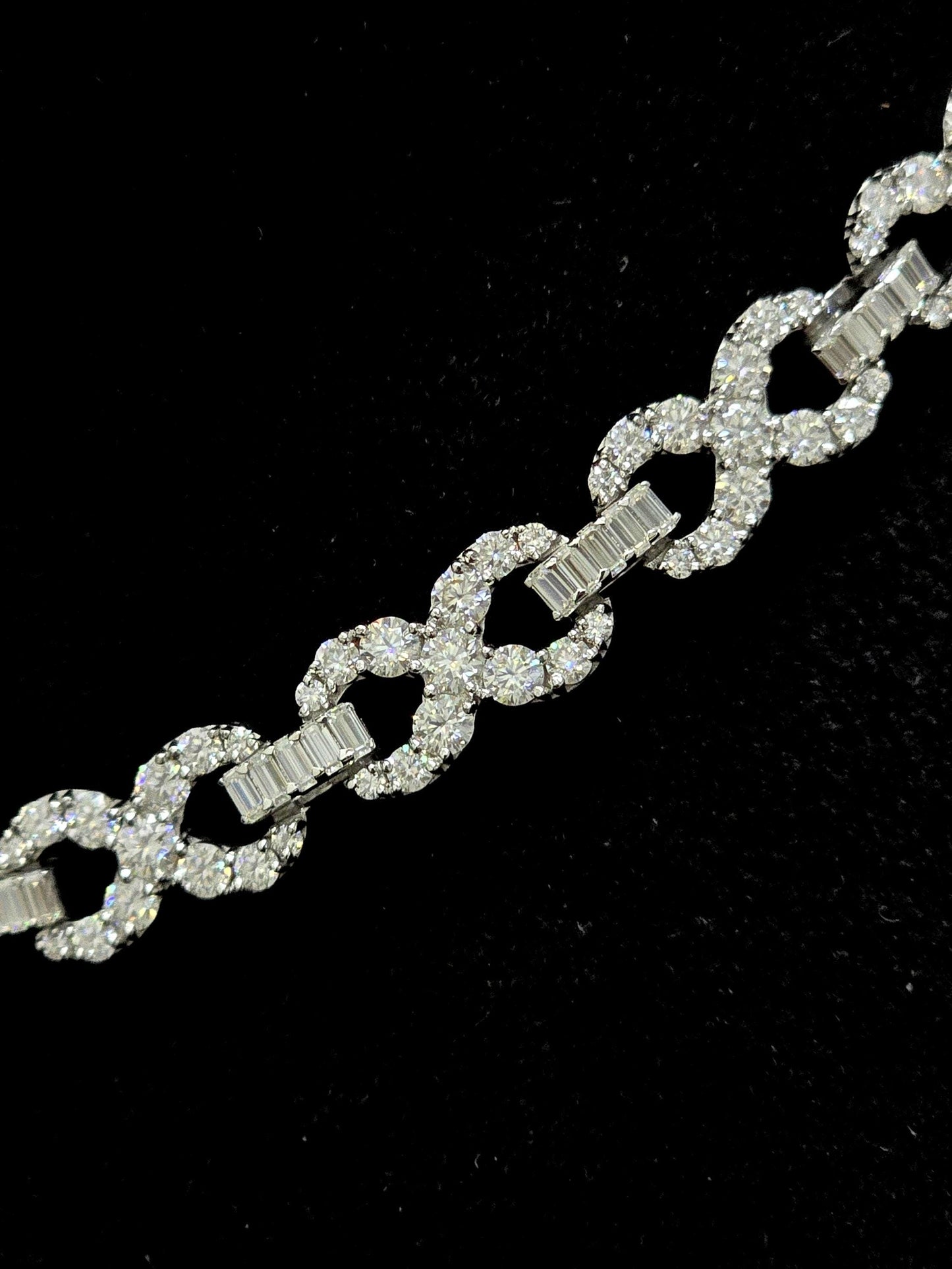 Infinity Link Chain 10mm, VVS1 Quality Round and Emerald-cut Moissanite Diamond, Pass Diamond Tester