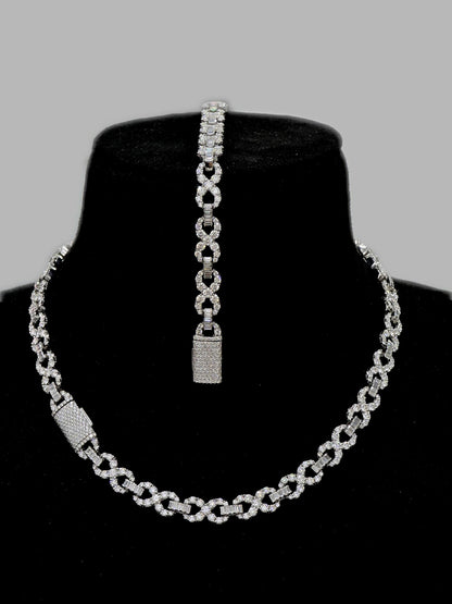 Infinity Link Chain 10mm, VVS1 Quality Round and Emerald-cut Moissanite Diamond, Pass Diamond Tester
