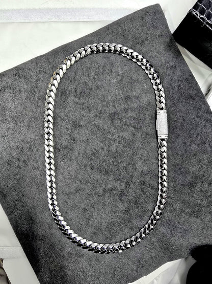10mm Miami Cuban Link Chain, Iced Lock Box with Custom Name, Men/Women Chain, Cuban Necklace, Available in 925 Sterling Silver