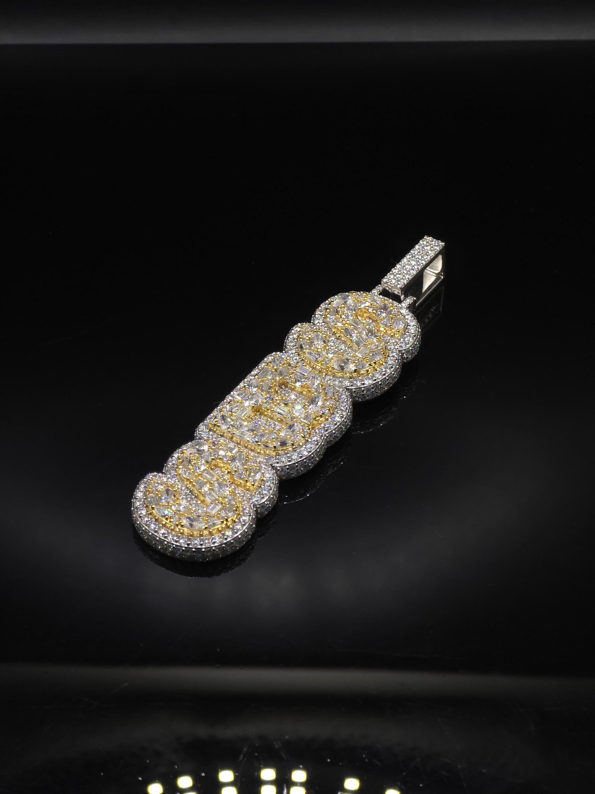 VVS Moissanite Vertical Pendant | Rhodium Plated 925 Sterling Silver | Mixed Cut Moissanite | Diamond Tester Approved | Hip Hop Jewelry