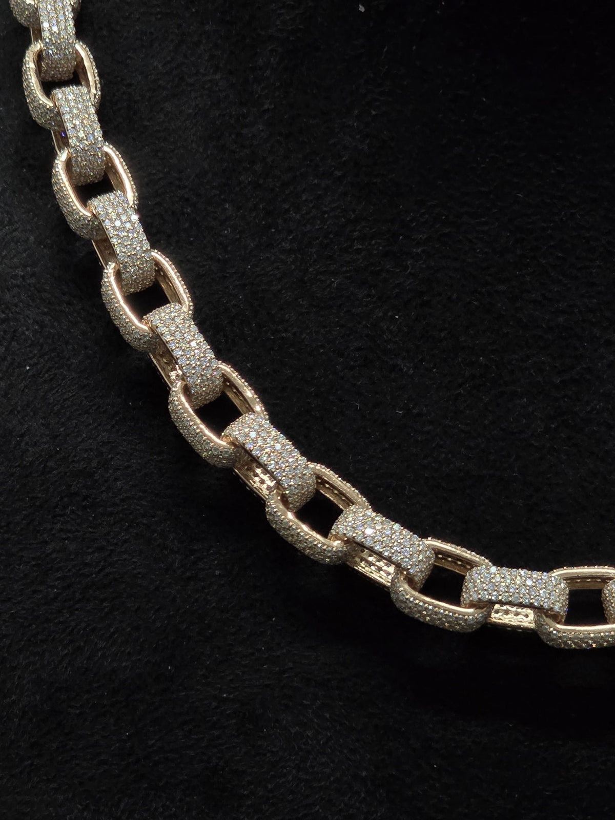 9mm Iced Out Hermes Link Chain, VVS1 D Color Moissanite, Pass Diamond Tester, Rose Gold 925 Silver Chain