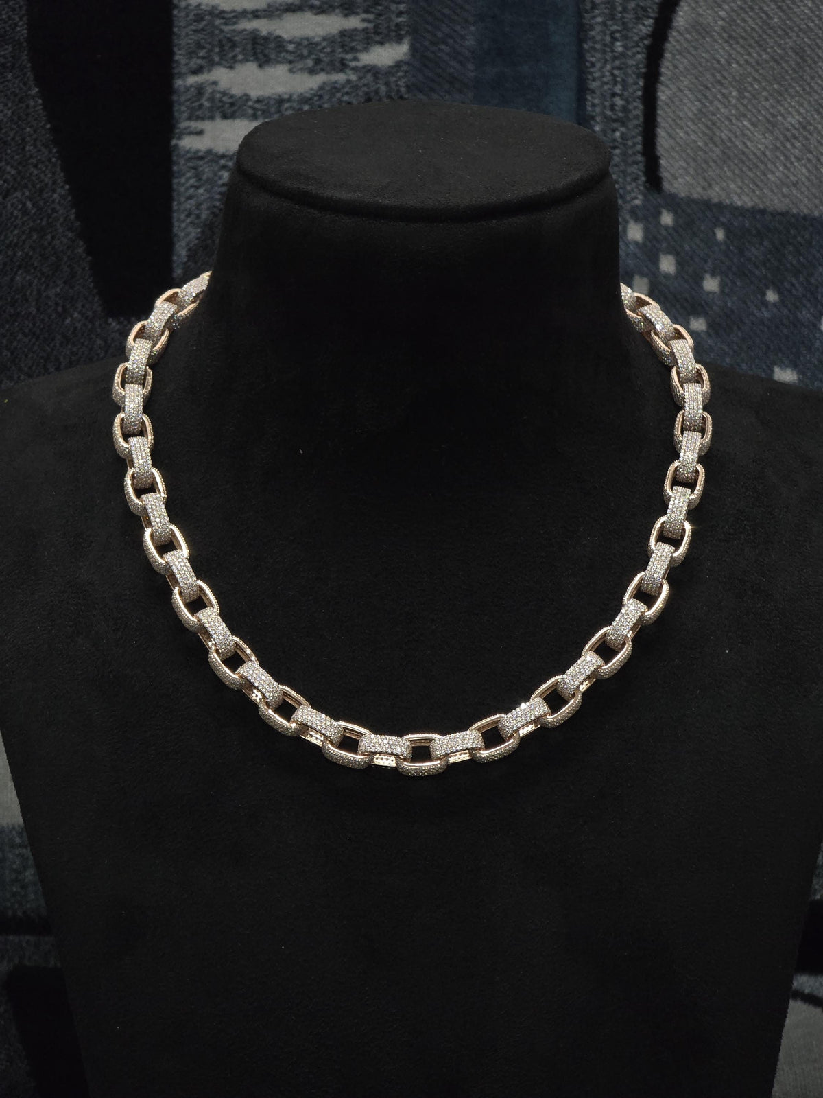 9mm Iced Out Hermes Link Chain, VVS1 D Color Moissanite, Pass Diamond Tester, Rose Gold 925 Silver Chain