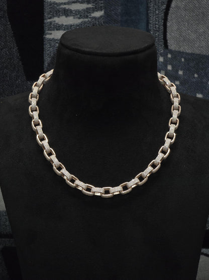 9mm Iced Out Hermes Link Chain, VVS1 D Color Moissanite, Pass Diamond Tester, Rose Gold 925 Silver Chain