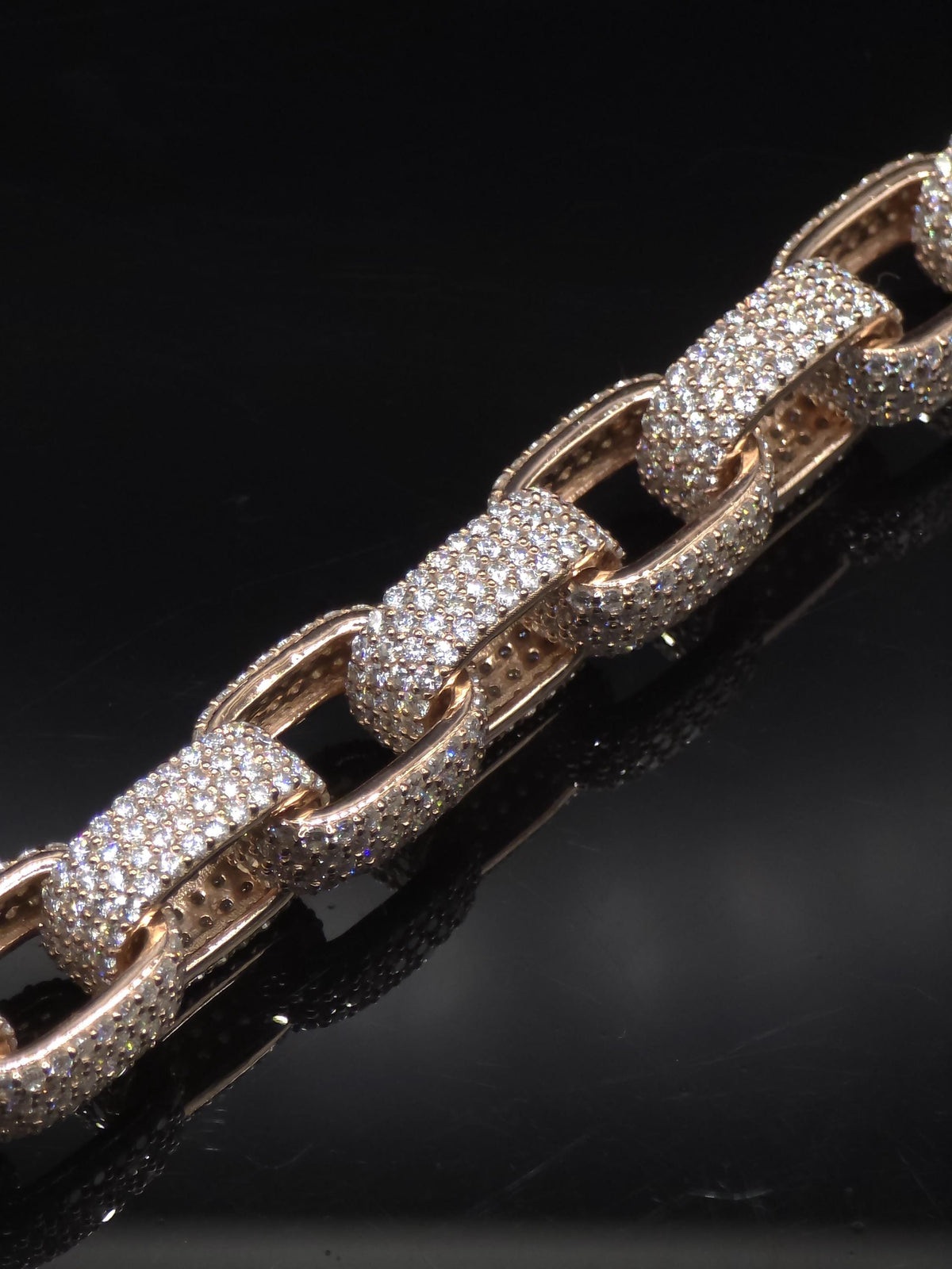 9mm Iced Out Hermes Link Chain, VVS1 D Color Moissanite, Pass Diamond Tester, Rose Gold 925 Silver Chain