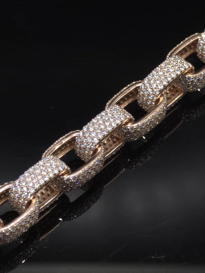 9mm Iced Out Hermes Link Chain, VVS1 D Color Moissanite, Pass Diamond Tester, Rose Gold 925 Silver Chain